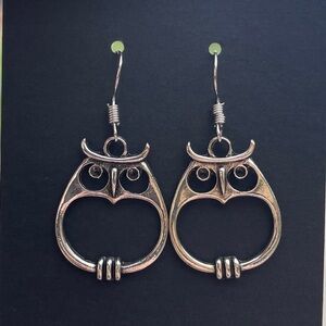 Owl Silver Drop Earrings with soda tab appearance Cute dangle hook bird jewelry